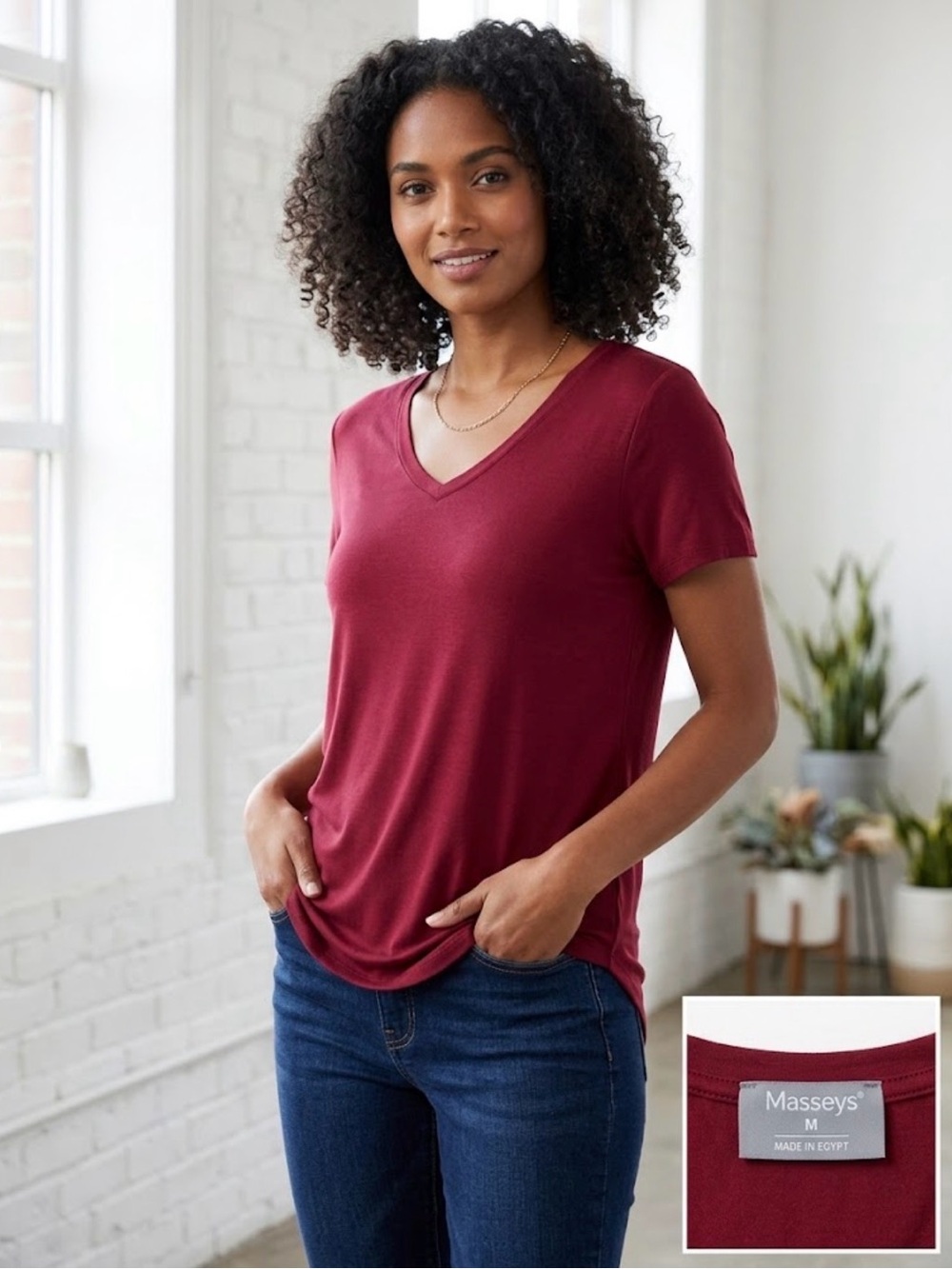 Massey’s Women’s V-Neck Short Sleeve Tee in Burgundy